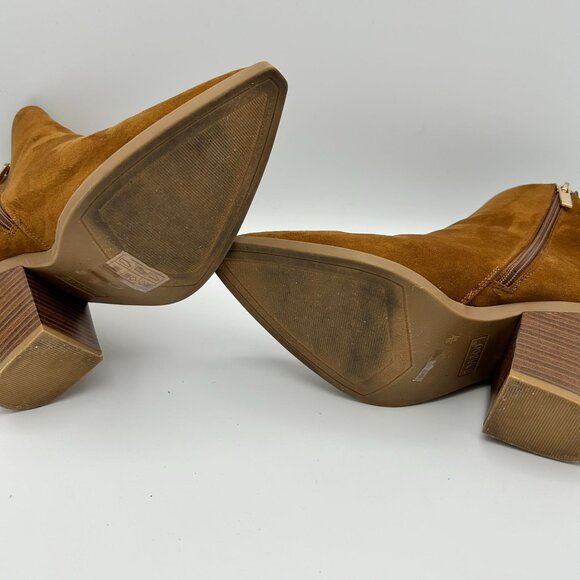 Bamboo Upstream Tan Suede Ankle Boots With Block Heel Western Size 10 Zippers - Picture 10 of 11